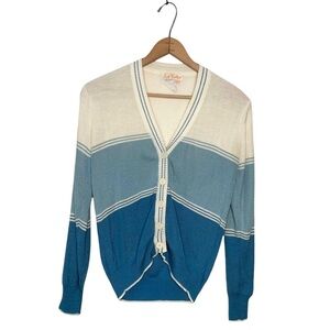 Knit Boutique For Sears | Vintage Blue Striped V-neck Button Down Cardigan